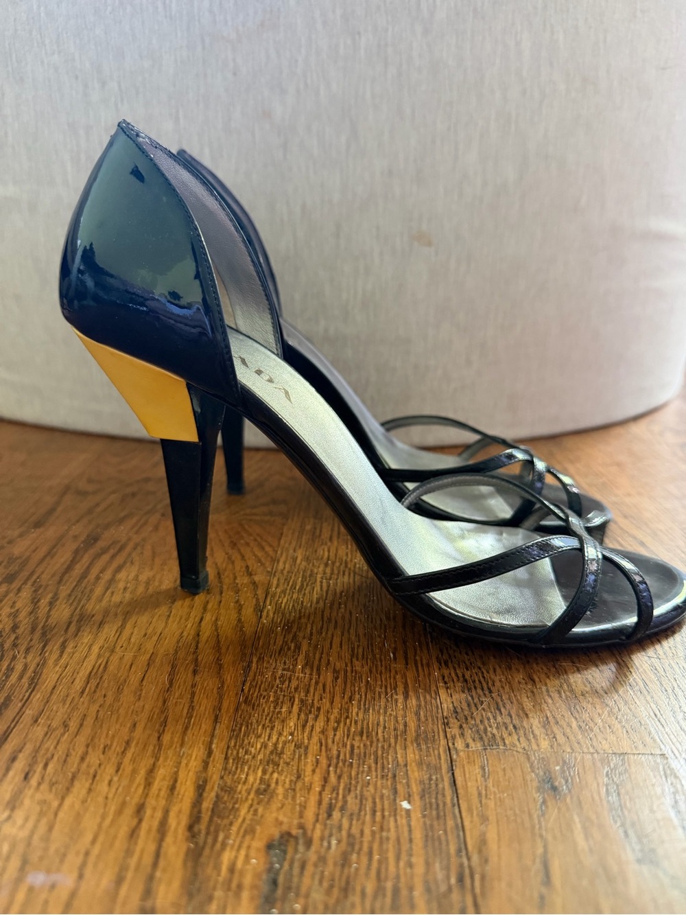 Prada Black Patent Leather Open-Toe Stiletto Sandals - Picture 3 of 6